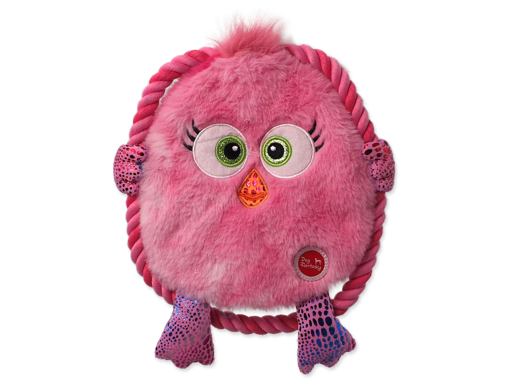 Hračka DOG FANTASY Monsters ploché kuře růžové s provazem 18 cm z kategorie Chovatelské potřeby a krmiva pro psy > Hračky pro psy > Plyšové hračky pro psy