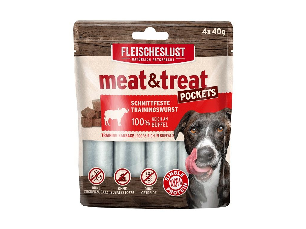 Fleischeslust Meat & Treat Beef tréninkové salámky 4x40g z kategorie Chovatelské potřeby a krmiva pro psy > Pamlsky pro psy > Tyčinky, salámky pro psy