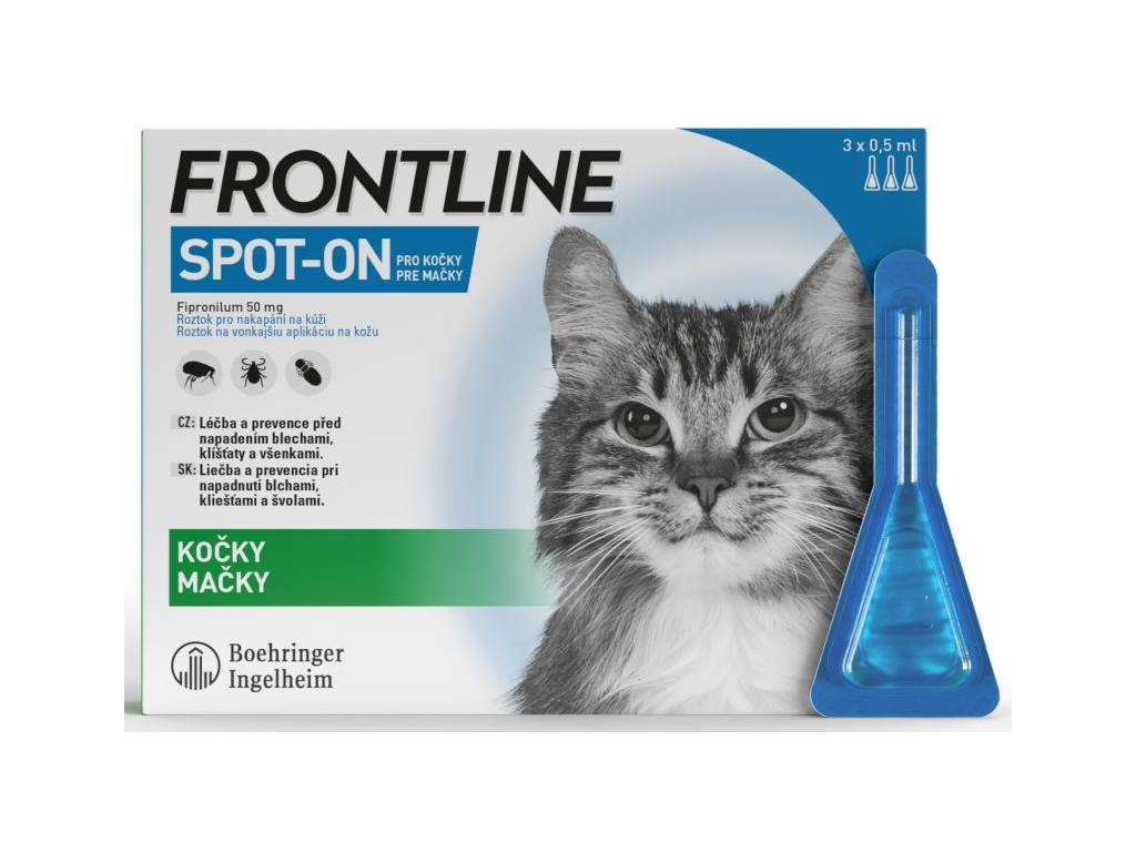 FRONTLINE SPOT ON pro kočky - 3x0,5ml z kategorie Chovatelské potřeby a krmiva pro kočky > Antiparazitika pro kočky > Pipety (Spot On) pro kočky