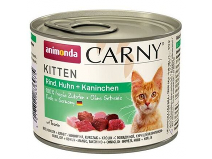 Animonda Carny Kitten hovězí, kuře, králík 200g z kategorie Chovatelské potřeby a krmiva pro kočky > Krmivo a pamlsky pro kočky > Konzervy pro kočky