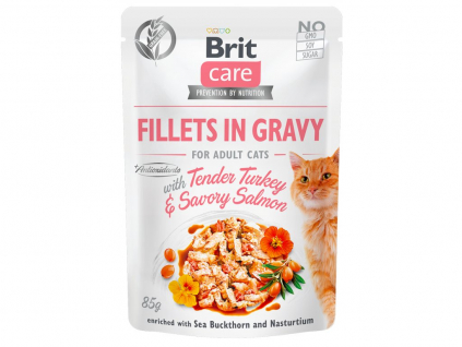 Brit Care Cat Fillets in Gravy Turkey&Salmon 85g z kategorie Chovatelské potřeby a krmiva pro kočky > Krmivo a pamlsky pro kočky > Kapsičky pro kočky