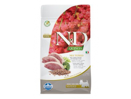 N&D Quinoa DOG Neutered Adult Mini Duck&Broccoli 800g z kategorie Chovatelské potřeby a krmiva pro psy > Krmiva pro psy > Granule pro psy