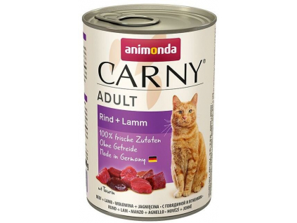 Animonda Carny Adult hovězí + jehněčí 400g z kategorie Chovatelské potřeby a krmiva pro kočky > Krmivo a pamlsky pro kočky > Konzervy pro kočky