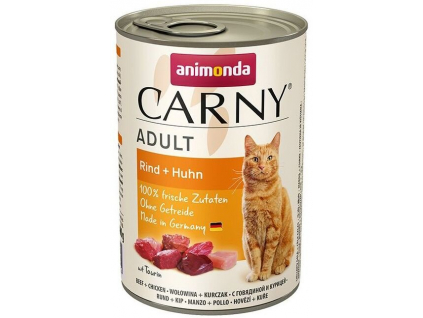 Animonda Carny Adult hovězí + kuře 400g z kategorie Chovatelské potřeby a krmiva pro kočky > Krmivo a pamlsky pro kočky > Konzervy pro kočky