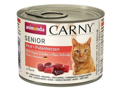 Animonda Carny Senior hovězí, krutí srdce 200g z kategorie Chovatelské potřeby a krmiva pro kočky > Krmivo a pamlsky pro kočky > Konzervy pro kočky