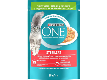 Purina ONE Sterilcat minifiletky s krůtou a zelenými fazolkami ve šťávě 85g 1
