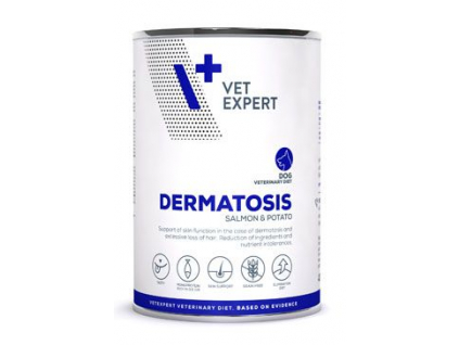VetExpert VD 4T Dermatosis Dog Salmon konzerva 400g z kategorie Chovatelské potřeby a krmiva pro psy > Krmiva pro psy > Veterinární diety pro psy