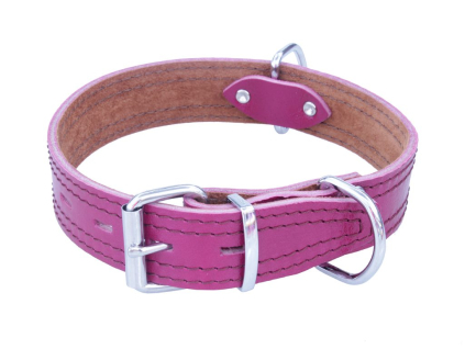 Bafpet Kožený obojek zdobený šitím HERRY 55cm/35mm fuchsie