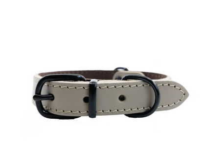 Kožený obojek ARGUS, černé kování - Šedá