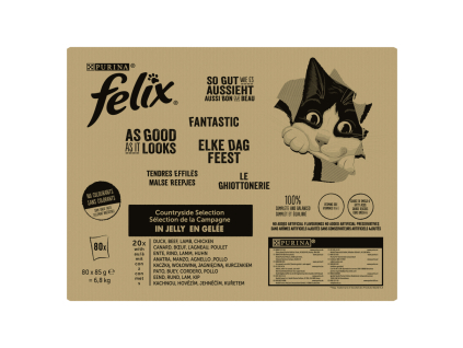 FELIX Fantastic Multipack s kachnou, hovězím, jehněčím, kuřetem v želé 80x85g