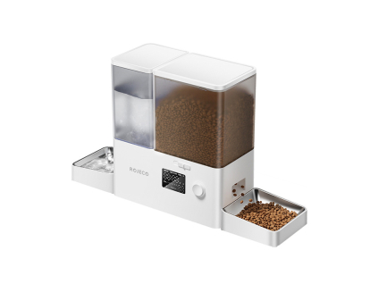 Rojeco 2 v 1 Fontána na vodu pro domácí mazlíčky 3,5 l a krmítko 5 l Button Verson (bílá)