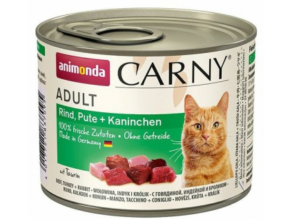 Animonda Carny Adult konzerva hovězí, krůta, králík 200g z kategorie Chovatelské potřeby a krmiva pro kočky > Krmivo a pamlsky pro kočky > Konzervy pro kočky