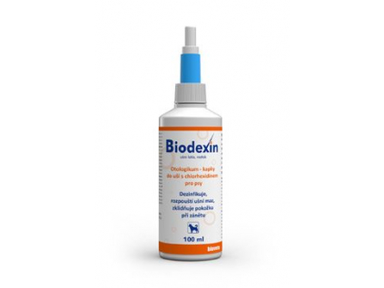 Biodexin ušní lotio 100ml z kategorie Chovatelské potřeby a krmiva pro psy > Hygiena a kosmetika psa > Oční a ušní péče psa