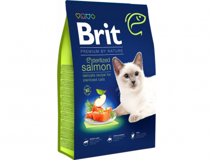Brit Premium Cat by Nature Sterilized Salmon 8kg z kategorie Chovatelské potřeby a krmiva pro kočky > Krmivo a pamlsky pro kočky > Granule pro kočky
