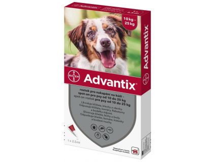 Advantix Spot On 1x2,5ml pro psy 10-25kg z kategorie Chovatelské potřeby a krmiva pro psy > Antiparazitika pro psy > Pipety (Spot On) pro psy