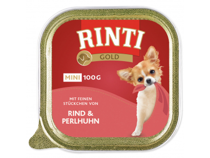 RINTI Gold Mini vanička hovězí + perlička 100g z kategorie Chovatelské potřeby a krmiva pro psy > Krmiva pro psy > Vaničky, paštiky pro psy