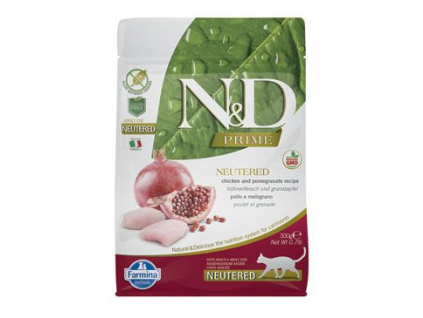 N&D PRIME CAT Neutered Chicken & Pomegranate 300g z kategorie Chovatelské potřeby a krmiva pro kočky > Krmivo a pamlsky pro kočky > Granule pro kočky