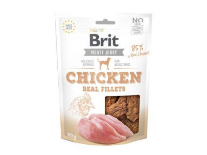 Brit pamlsky Jerky Chicken Fillets 80 g z kategorie Chovatelské potřeby a krmiva pro psy > Pamlsky pro psy > Sušená masíčka pro psy