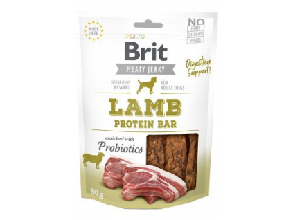 Brit pamlsky Jerky Lamb Protein Bar 80 g z kategorie Chovatelské potřeby a krmiva pro psy > Pamlsky pro psy > Sušená masíčka pro psy