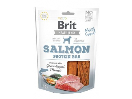 Brit pamlsky Jerky Salmon Protein Bar 80 g z kategorie Chovatelské potřeby a krmiva pro psy > Pamlsky pro psy > Sušená masíčka pro psy