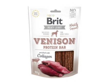 Brit pamlsky Jerky Venison Protein Bar 80 g z kategorie Chovatelské potřeby a krmiva pro psy > Pamlsky pro psy > Sušená masíčka pro psy