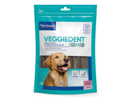 Virbac Veggiedent žvýkací plátky L (nad 30kg) 15ks z kategorie Chovatelské potřeby a krmiva pro psy > Hygiena a kosmetika psa > Péče o psí zuby