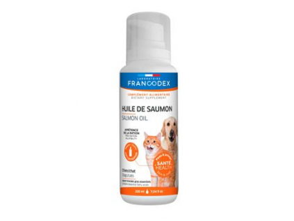 Francodex Salmon Oil pes, kočka 200ml z kategorie Chovatelské potřeby a krmiva pro psy > Vitamíny a léčiva pro psy > Doplňkové oleje pro psy