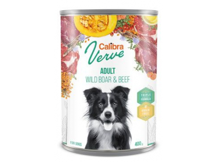 Calibra Dog Verve konzerva GF Adult Wild Boar&Beef 400g z kategorie Chovatelské potřeby a krmiva pro psy > Krmiva pro psy > Konzervy pro psy