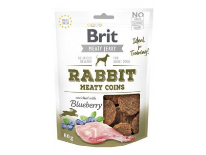 Brit pamlsky Jerky Rabbit Meaty Coins 80 g z kategorie Chovatelské potřeby a krmiva pro psy > Pamlsky pro psy > Sušená masíčka pro psy