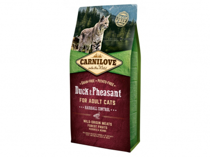 Carnilove Cat Duck&Pheasant Adult Hairball Contr 400g z kategorie Chovatelské potřeby a krmiva pro kočky > Krmivo a pamlsky pro kočky > Granule pro kočky