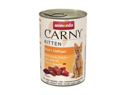 ANIMONDA konzerva CARNY Kitten hovězí a drůbež 400g z kategorie Chovatelské potřeby a krmiva pro kočky > Krmivo a pamlsky pro kočky > Konzervy pro kočky