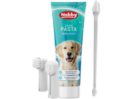 Nobby set zubní pasty a kartáčků pro psy 100g z kategorie Chovatelské potřeby a krmiva pro psy > Hygiena a kosmetika psa > Péče o psí zuby