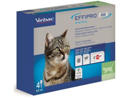 Effipro DUO Cat (1-6kg) 50/60 mg 4x0,5ml z kategorie Chovatelské potřeby a krmiva pro kočky > Antiparazitika pro kočky > Pipety (Spot On) pro kočky
