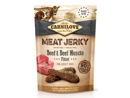Carnilove Dog Jerky Beef with Beef Muscle Fillet 100g z kategorie Chovatelské potřeby a krmiva pro psy > Pamlsky pro psy > Sušená masíčka pro psy