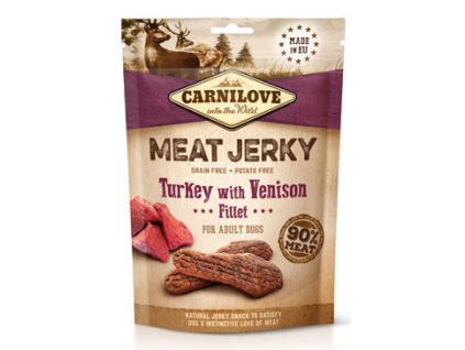 Carnilove Dog Jerky Venison & Turkey Fillet 100g z kategorie Chovatelské potřeby a krmiva pro psy > Pamlsky pro psy > Sušená masíčka pro psy