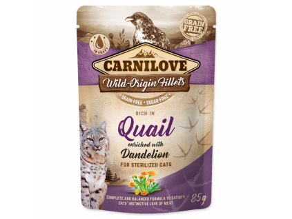 Carnilove Cat Pouch Quail & Dandelion sterilized kapsička pro kastrované kočky 85g z kategorie Chovatelské potřeby a krmiva pro kočky > Krmivo a pamlsky pro kočky > Kapsičky pro kočky