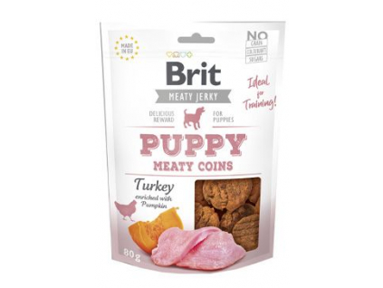 Brit pamlsky Jerky Puppy Turkey Meaty Coins 80 g z kategorie Chovatelské potřeby a krmiva pro psy > Pamlsky pro psy > Sušená masíčka pro psy