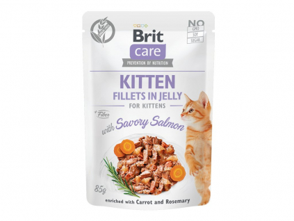 Brit Care Cat Fillets in Jelly Kitten with Salmon 85g z kategorie Chovatelské potřeby a krmiva pro kočky > Krmivo a pamlsky pro kočky > Kapsičky pro kočky