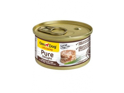 Gimdog Pure delight konzerva kuře s hovězím 85g z kategorie Chovatelské potřeby a krmiva pro psy > Krmiva pro psy > Konzervy pro psy