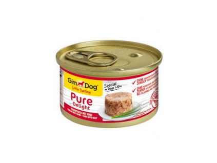 Gimdog Pure delight konzerva tuňák s hovězím 85g z kategorie Chovatelské potřeby a krmiva pro psy > Krmiva pro psy > Konzervy pro psy