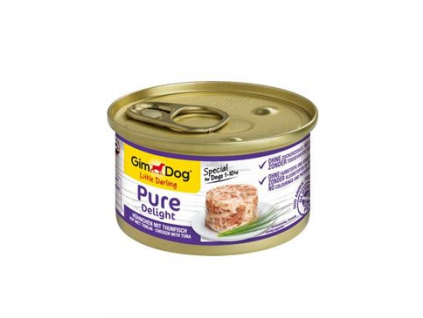 Gimdog Pure delight konzerva kuře s tuňákem 85g z kategorie Chovatelské potřeby a krmiva pro psy > Krmiva pro psy > Konzervy pro psy