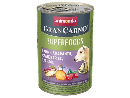 Animonda GranCarno Superfoods konzerva jehněčí a brusinky 400g z kategorie Chovatelské potřeby a krmiva pro psy > Krmiva pro psy > Konzervy pro psy