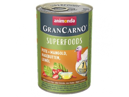 Animonda GranCarno Superfoods konzerva krůta a lněný olej 400g z kategorie Chovatelské potřeby a krmiva pro psy > Krmiva pro psy > Konzervy pro psy