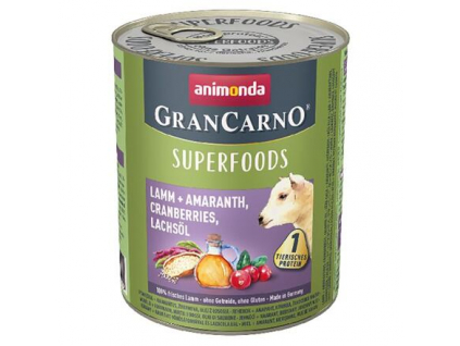 Animonda GranCarno Superfoods konzerva jehněčí a brusinky 800g z kategorie Chovatelské potřeby a krmiva pro psy > Krmiva pro psy > Konzervy pro psy