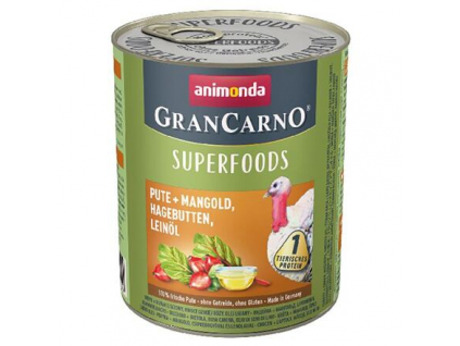 Animonda GranCarno Superfoods konzerva krůta a lněný olej 800g z kategorie Chovatelské potřeby a krmiva pro psy > Krmiva pro psy > Konzervy pro psy