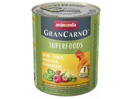 Animonda GranCarno Superfoods konzerva kuře a maliny 800g z kategorie Chovatelské potřeby a krmiva pro psy > Krmiva pro psy > Konzervy pro psy