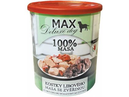 Max Deluxe Dog Kostky libového masa se zvěřinou konzerva pro psy 800g z kategorie Chovatelské potřeby a krmiva pro psy > Krmiva pro psy > Konzervy pro psy
