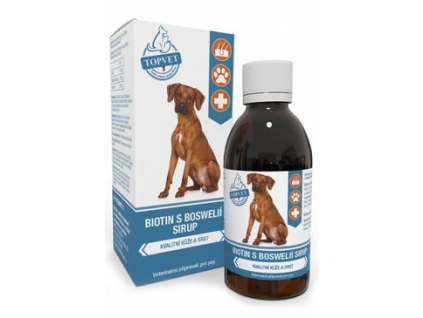 Biotin s boswelií sirup pro psy TOPVET 200ml z kategorie Chovatelské potřeby a krmiva pro psy > Vitamíny a léčiva pro psy > Kůže a srst psů