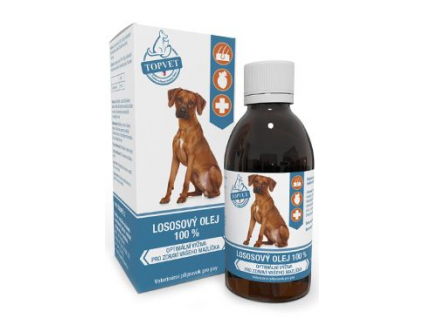 Lososový olej pro psy TOPVET 200ml z kategorie Chovatelské potřeby a krmiva pro psy > Vitamíny a léčiva pro psy > Doplňkové oleje pro psy