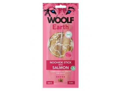 Woolf pochoutka Earth NOOHIDE L Sticks with Salmon 85g z kategorie Chovatelské potřeby a krmiva pro psy > Pamlsky pro psy > Pamlsky z přírodní želatiny pro psy